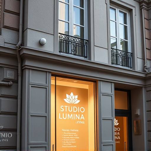 Faäade du Studio Lumina à Lyon avec son logo et son enseigne.