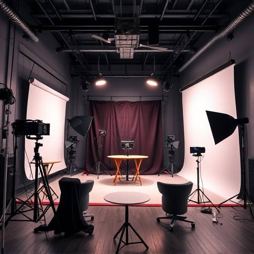 Int√©rieur du Studio Lumina avec √©quipement professionnel, fonds vari√©s et √©clairage de pointe.