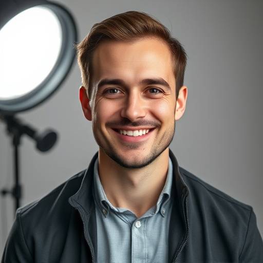 Portrait en studio d'un homme souriant avec un √©clairage professionnel.
